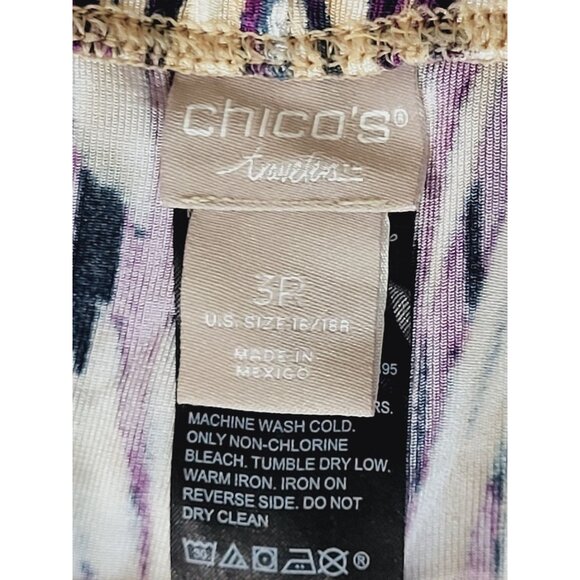 Chico's Travelers Purple & Beige Slinky Abstract Pull On Pants Size 3R 16/18 - Picture 8 of 9